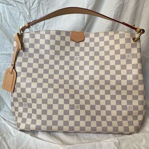 Authentic LV Graceful MM Damier Azur Rose Ballerine.